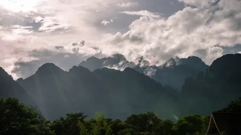 Vang Vieng Waves of clouds on the mountains Stock Footage 77893266