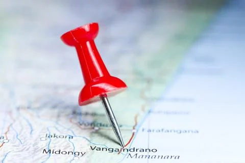 Vangaindrano, Madagascar pin on map Stock Photos