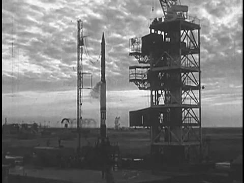 The Vanguard TV3 rocket blows up at Cape Canaveral Air Force Station, in Stock Footage 74875423