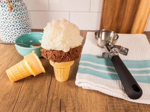 Vanilla and chocolate cone Stock Photos