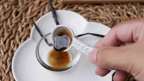 Vanilla Bean Paste with vanilla pods Stock Footage 304362609