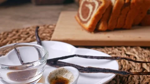Vanilla Bean Paste with vanilla pods Stock Footage 304362622