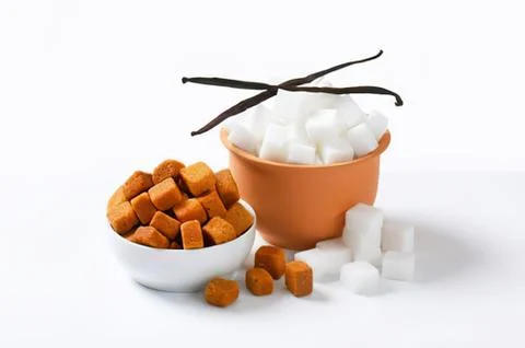 Vanilla bean with sugar cubes and cubes Stock Photos