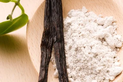 Vanilla beans with aromatic sugar Stock Photos