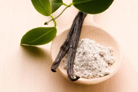 Vanilla beans with aromatic sugar Stock Photos