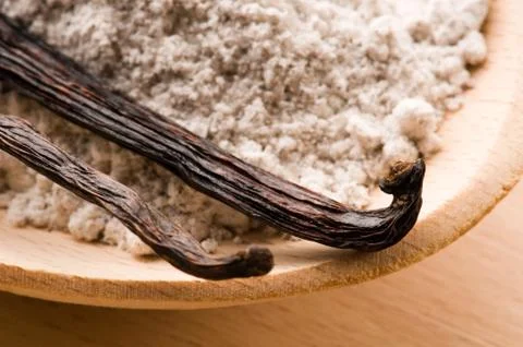 Vanilla beans with aromatic sugar Stock Photos
