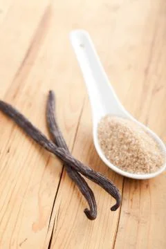 Vanilla beans with sugar Stock Photos