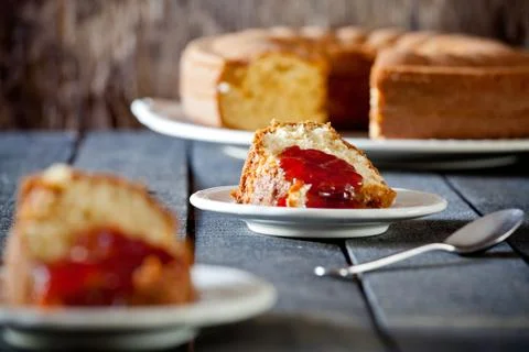 Vanilla Cake With Jam Stock Photos