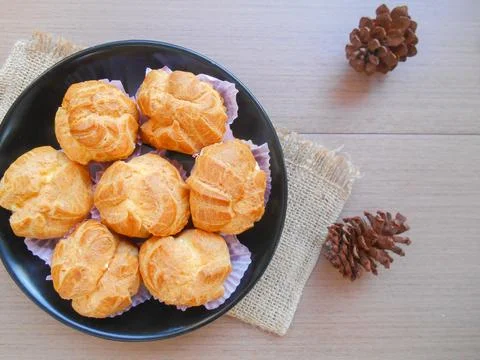 Vanilla cream puffs Stock Photos