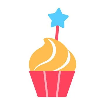 Vanilla cupcake flat icon with candy. Party muffin Stock Illustration