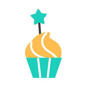Vanilla cupcake flat line icon with candy. Stock Illustration