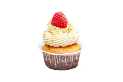 Vanilla cupcake with fresh red currant on top isolated on white background pn Stock Photos