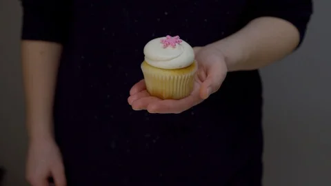 Vanilla Cupcake With Pink Snowflake. 4K. Stock Footage 122018001
