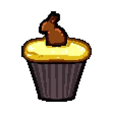 Vanilla easter cupcake pixel art vector illustration Stock Illustration