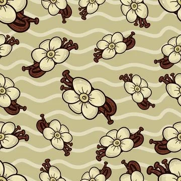 Vanilla Flower Seamless Pattern in Cartoon Style. Perfect For Background, B.. Stock Illustration