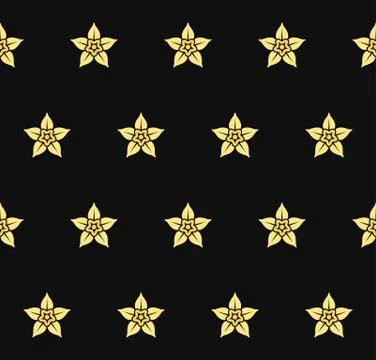 Vanilla Flower Seamless Pattern on Dark Background. Vector Stock Illustration