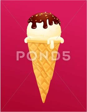 Vanilla ice cream cone with chocolate glaze Stock Illustration