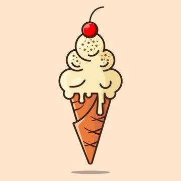 Vanilla Ice Cream with Cone Stock Illustration