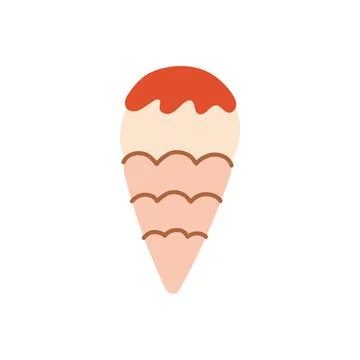 Vanilla ice cream cone vector illustration with strawberry sauce glaze. Flat Stock Illustration