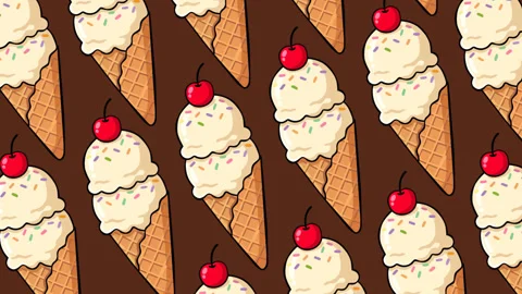 Vanilla Ice Cream Cones with Cherries and Sprinkles Seamless Pattern Stock Footage 339982486
