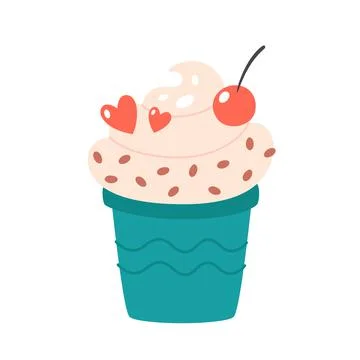 Vanilla ice cream in cup with cherry and chocolate drops. Summertime Illustrazione stock