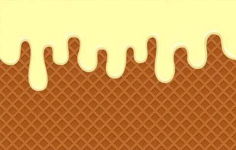 Vanilla ice cream flowing down the light brown waffle Stock Illustration