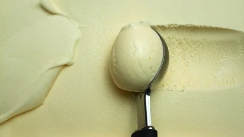 Vanilla ice cream out of container with spoon. Stock Footage 148457282
