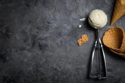 Vanilla ice cream on rustic background Stock Photos