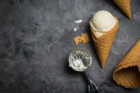 Vanilla ice cream on rustic background Stock Photos