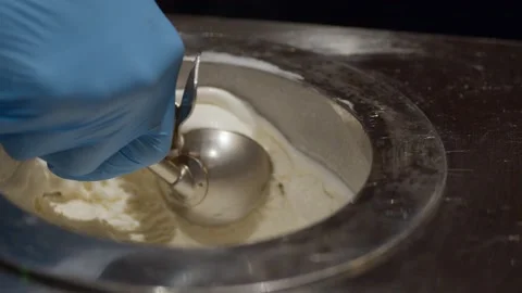 Vanilla Ice Cream Scooper Close Up Stock Footage 206995213