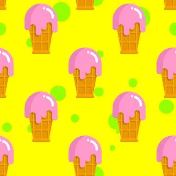 Vanilla ice cream seamless pattern. Cold milk pink dessert. Strawberry ice-cr Stock Illustration