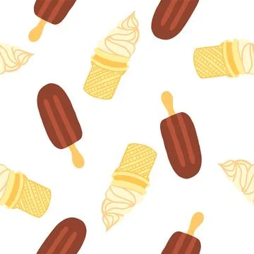 Vanilla ice cream seamless pattern in cartoon flat style Stock Illustration