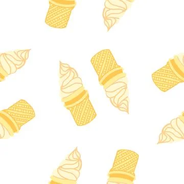 Vanilla ice cream seamless pattern in cartoon flat style Stock Illustration