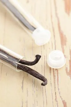 Vanilla on kitchen table Stock Photos