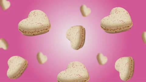 Vanilla Macaroons Heart cookie flying and wiggle. 4k - Valentine's Stock Footage 168620790