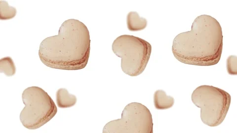 Vanilla macaroons in heart shape flying and wiggle. 4k - Valentine's Stock Footage 168619206
