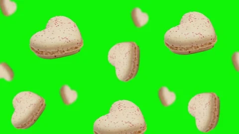 Vanilla macaroons in heart shape flying and wiggle. 4k - Valentine's Stock Footage 168620771