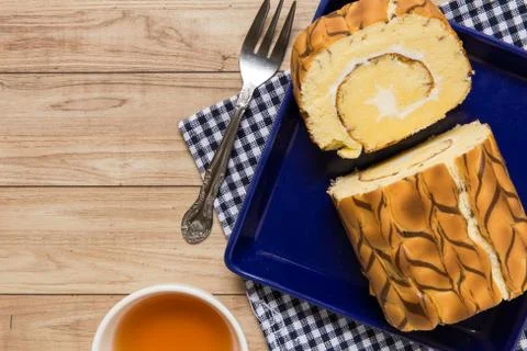 Vanilla Marble Roll Cake Stock Photos