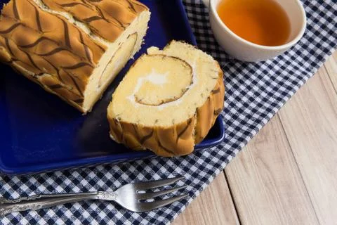 Vanilla Marble Roll Cake Stock Photos