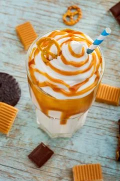 Vanilla milkshake from the upper angle Stock Photos