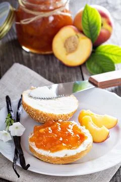 Vanilla peach jam on bread Stock Photos