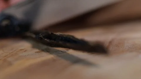 Vanilla Pod is Scraped Out with a Knife Closeup No. 2 Stock Footage