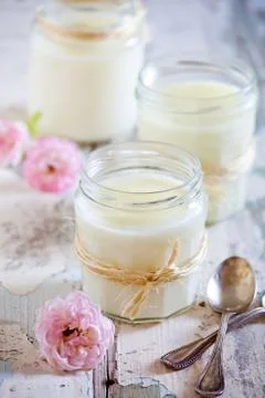 Vanilla Pudding In A Jar Stock Photos