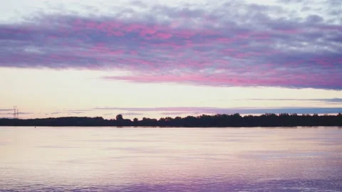 Vanilla sky before the sunrise at the river Stock Footage 130863476