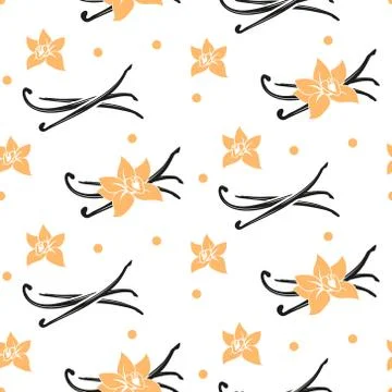 Vanilla stick and flower vector seamless pattern. Stock Illustration