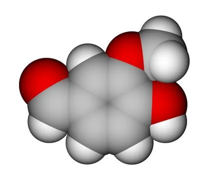Vanillin space-filling molecular model Stock Illustration