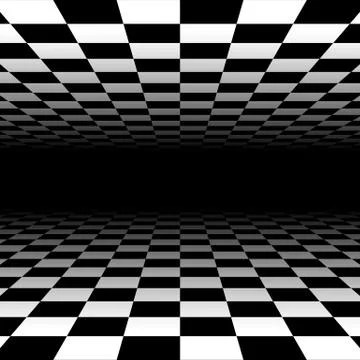 Vanishing checkered surface. 3d surface in perspective. Vector background. Stock Illustration