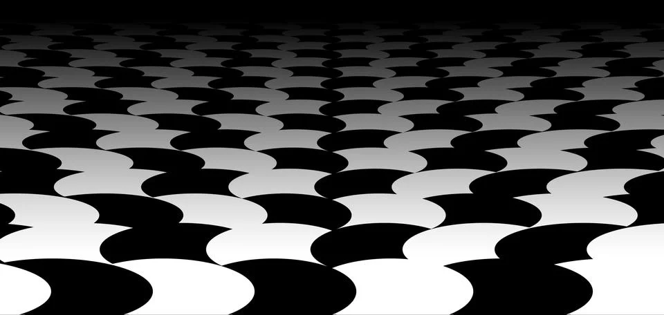 Vanishing checkered surface with circles. 3d surface in perspective. Vector b Stock Illustration