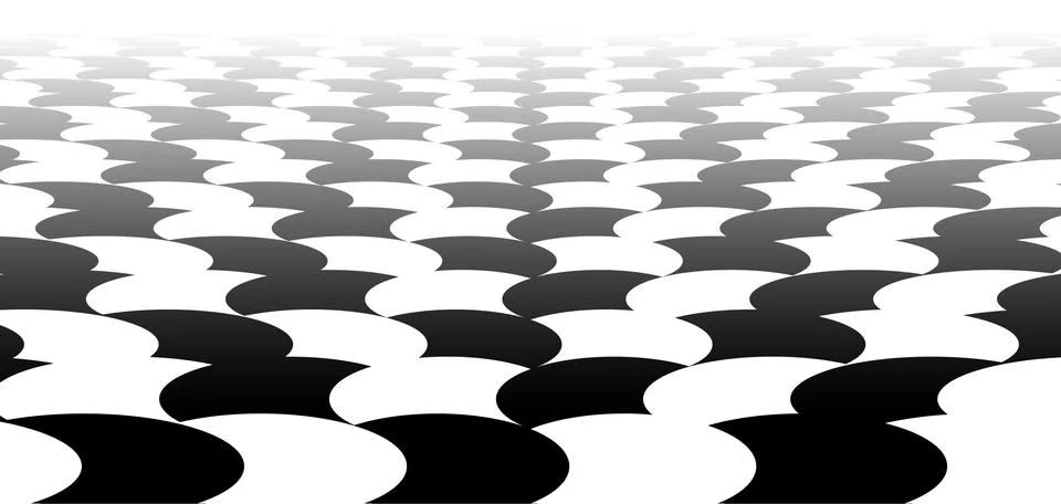 Vanishing checkered surface with circles. 3d surface in perspective. Vector b Illustrazione stock