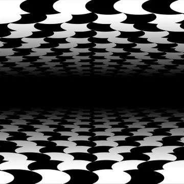 Vanishing checkered surface with circles. 3d surface in perspective. Vector b Illustrazione stock